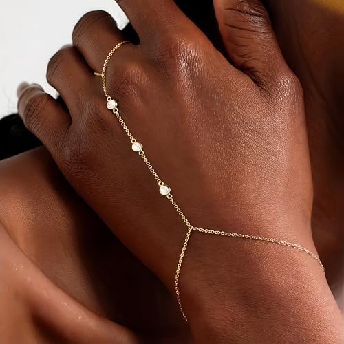 3PCS Gold Hand Chain Bracelets for Women, 14k Gold Plated Stack Bracelets Set Adjustable, Dainty Ring Bracelet Hand Chain2