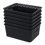 Hommp 6-Pack Woven Plastic Storage Basket, Black