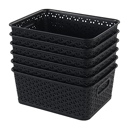 Hommp 6-Pack Woven Plastic Storage Basket, Black #TOP8