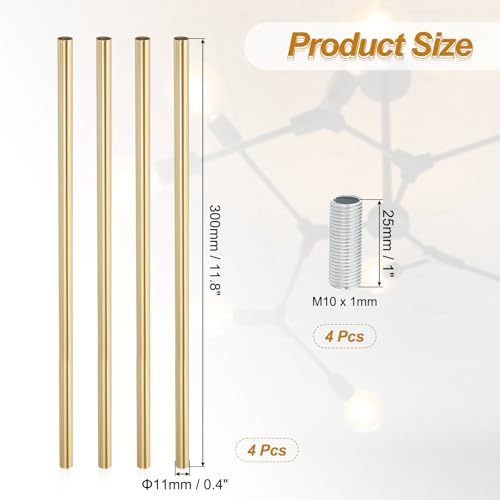 Image of PATIKIL Threaded Extension Rod, 4 Sets 12 inch M10 x 1mm Fine Thread Lamp Pipe with Lamp Pipe Nipples for Pendant Light Island Lighting Chandeliers Stems, Bronze