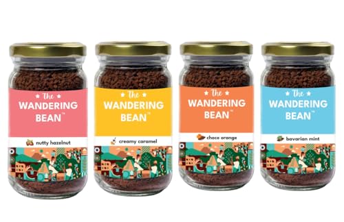 Image of The Wandering Bean Combo Pack Flavored Instant Coffee (Hazelnut + Caramel+ Mint + Orange) Combo of (4x60g)