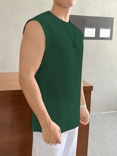 Image of NETCLICK Mens Waffle Tank Tops Sleeveless Round Neck Polycotton Vest, Sando & T-Shirt for Gym, Running and Outdoor