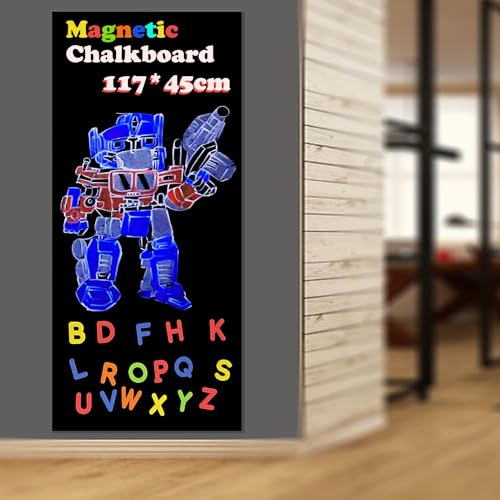Image of LACQWO Magnetic Chalkboard Contact Paper for Wall 46.3"x18" Self Adhesive Magnetic Wall Board Sticker with 36 Magnet Letters for Office Home Black Chalk Board Wallpaper Roll