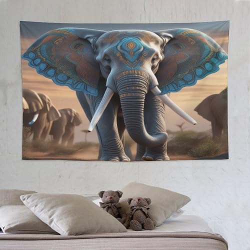 Tenture murale suspendue éléphant tissu imprimé 150x230