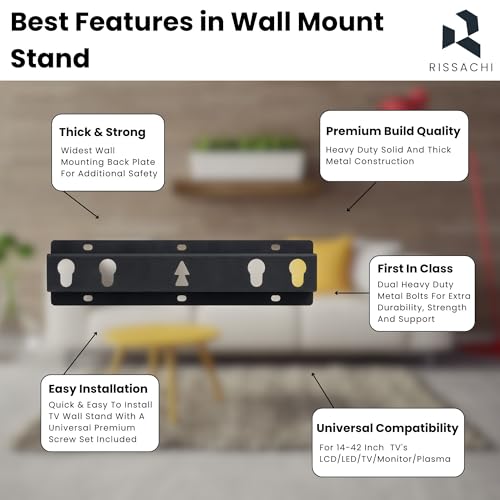 Image of RISSACHI Wall Mount TV Stand | Universal TV Stand Wall with VESA Mount for 14 to 42 Inch TVs | Space-Saving & Adjustable Bracket