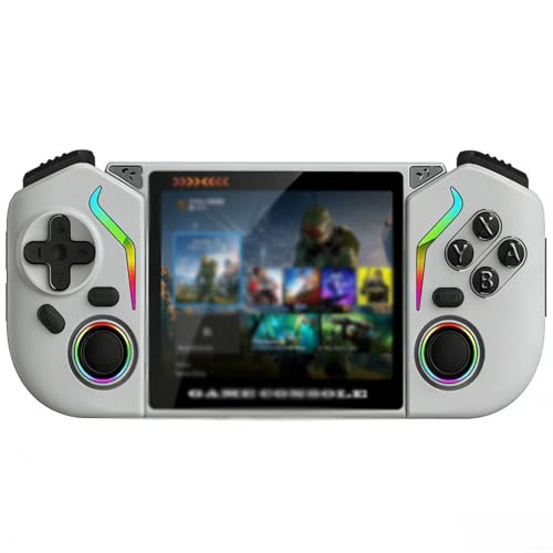 GLFLOW X95pro Consola de juegos de mano retro, pantalla IPS de 35 pulgadas, más de 20000 clásicos, batería recargable de 3000 mAh, para Android 60, blanco (gris)