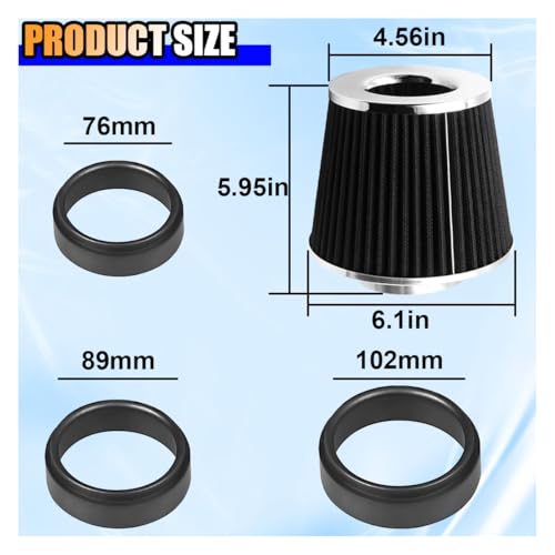 Lainloy LAINLOY-LNOY-100 Universal Clamp-On Air Intake Filter, High Flow Closed-Top Cool Air Filter Cleaner, 76Mm 89 Mm 102Mm Performance Round Tapered Cone Air Filters, Premium Washable Replacement Filter thumb #1