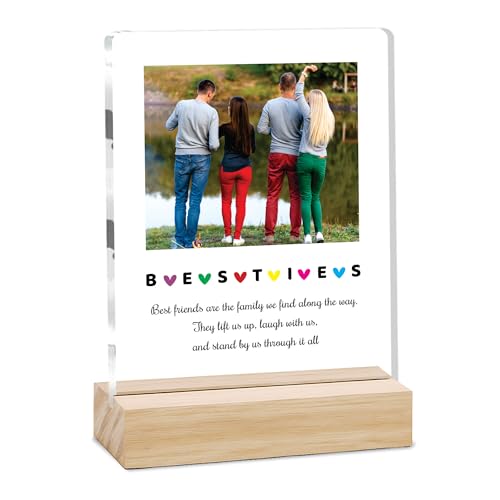 Image of Giftplease Customized Friends Plaque with Wooden Stand | Personalized Photo Frame with Quote | Best Friend Birthday Gift, Farewell Gift, Friendship Day Gift for BFF Keepsake Room Decor FR 02