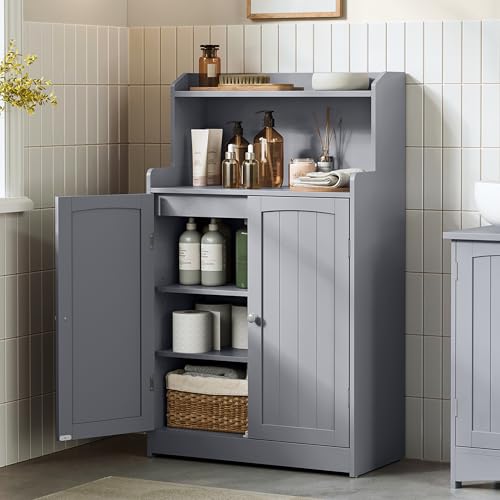 VASAGLE 100 cm de Hauteur Meuble de Salle de Bain, Meuble de Rangement, Armoire, 2 Portes, 2 Étagères Réglables, pour Salle à Manger, Cuisine, Salon, Gris...