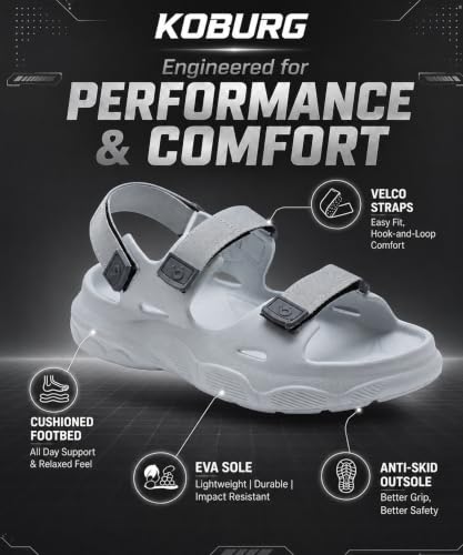 Image of KOBURG Alaska Sports Sandals for Men | Thick Sole Lightweight Casual Floaters | Non-Slip Outdoor Walking Sandals with Double Straps Extra Soft Slide | EVA Sole KS-284