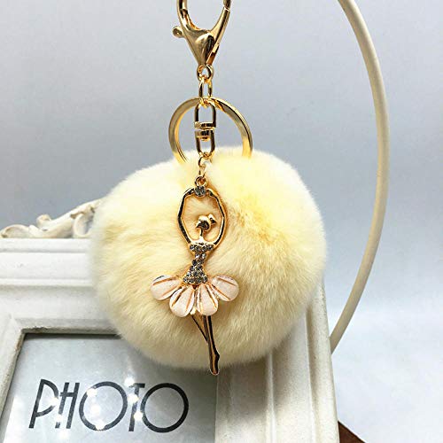 Preisvergleich Produktbild WGYDX Schlüsselbund Ballett Mädchen Frauen Engel Schlüsselbund 8Cm Hellgelb Pelz Pom Schlüsselanhänger Faux Kaninchen Haar Glühbirne Tasche Ornamente Fox Ball Anhänger