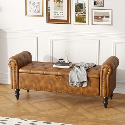 Ckaff Sitzbank mit Stauraum 132cm, Aufbewahrungsbox, Fußbank, Bettbank, Sitztruhe mit Armlehnen aus PU-Kunstleder für Wohnzimmer Schlafzimmer Flur,...