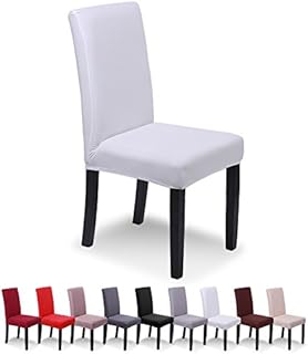 SaintderG® Stretchy Chair Cover Slipcovers 6 PCS Elastic Modern Chair Protector, Washable Removable Dining Room Seat Chair Covers, Universal Fitting (White, Pack of 6)