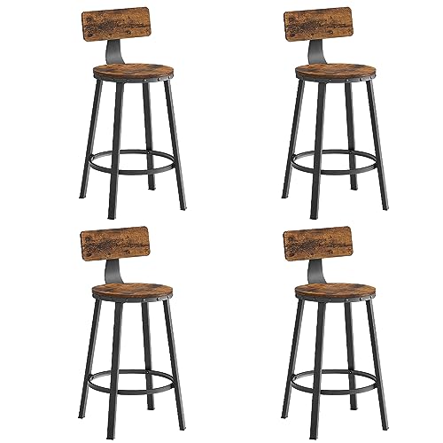 VASAGLE Tabouret Bar Industriel, Lot de 4, Chaise Bar Cuisine, avec Dossier, Cadre en Acier, Siège de 62,5 cm de Haut, Montage Facile, Style Industriel,...