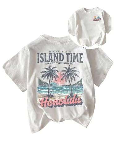 SOLY HUX Womens Hawaiian Beach T Shirts Tropical Graphic Tess Short Sleeve Tops Vacation Clothes White Graphic X-Large