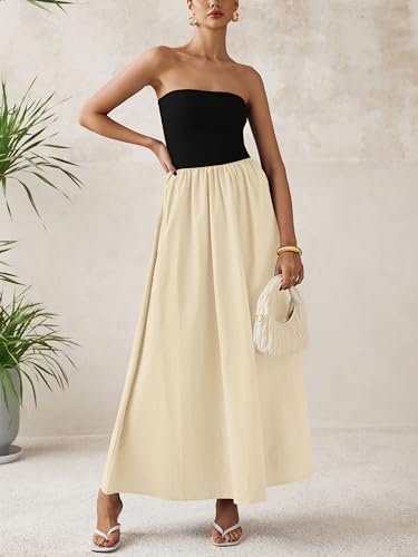 Image of PRETTYGARDEN Women 2026 Summer Elegant Strapless Maxi Dress Tube Top Dress A Line Flowy Long Wedding Party Cocktail Dresses