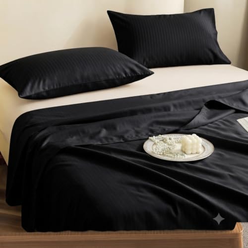Image of Satin Striped Glace Cotton Double bedsheet with 2 Pillow Cover | Soft & Smooth Finish | Double Bed bedsheet 90 x 90 Inch | Pillow Cover 18 x 28 Inch | Breathable, Fade Resistant