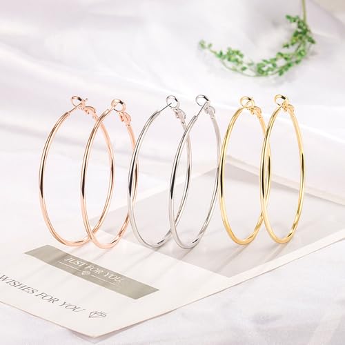 Dainty 70mm Gold Plated Big Large Hoop Earrings for Women Sensitive Ears Fashion Round Circle Huggie Hypoallergenic Hoops 3 Inch Fashion Minimalist Hooped for Bff Birthday Her2