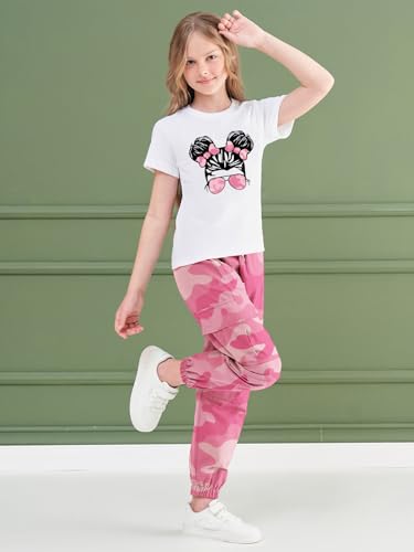 Image of ARTMINE Girls' 2 Piece Outfits Casual Drawstring Jogger Pants and Basic Short Sleeve Top Set, 6-14 Years