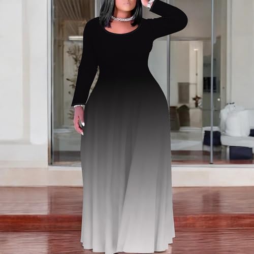Image of PinkPatty Women's Plus Size Long Sleeve Maxi Dresses T Shirt Boho Sundress Fall Dress with Pockets