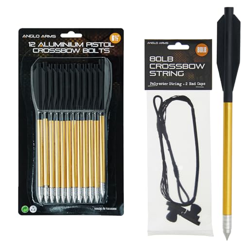 Generic - Pistol Crossbow Aluminium Bolts 12x 6.5 Inch & Replacement 50lb or 80lb String with Caps Spare Archery (80lb String)