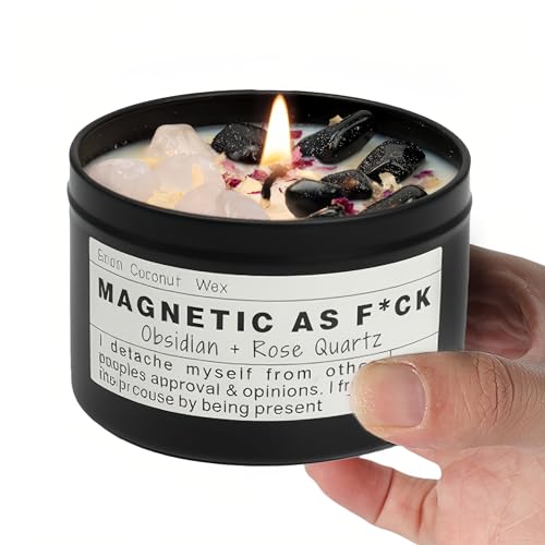 Magnetic AS F*CK Hande Made Chakra Candle Magic Attraction Manifestation Crystal Self Love Ritual Meditation (8oz).