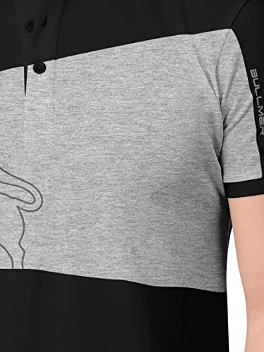 Image of BULLMER Mens Cotton Henley Neck /Chinese Collar Tshirt - Black /Grey X-Large