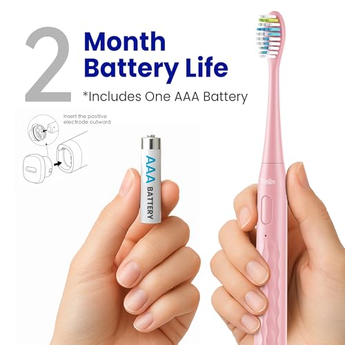 Image of 7AM2M Sonic Travel Electric Toothbrush for Adults & Kids, Travel Case&2 Brush Heads, Battery Powered Sonic Toothbrush, Compact Design for Daily /Travel Use-Pink