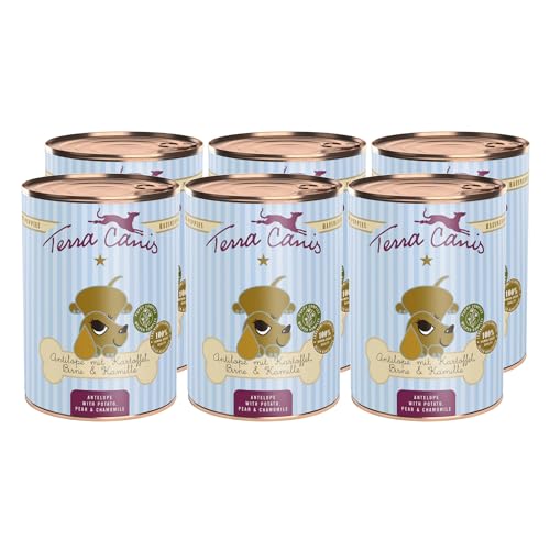 Terra Canis Antilope, Birne, Kastanie & Kamille - Welpen Nassfutter, 6x400g I Premium Hundefutter in 100% Lebensmittelqualität Aller Rohstoffe I Reichhaltig & gesund I Getreide - & glutenfrei