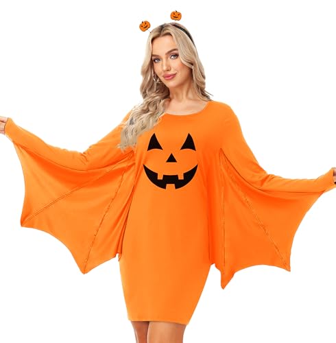 Arankhiger Halloween Kürbis Kleid Damen Faschingskostüme Karneval Erwachsene Mottoparty Kleid L