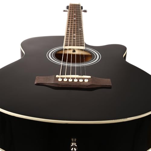Image of Kadence FNTR-BLK Frontier 40 inch Acoustic Guitar | Grand Auditorium Cutaway | Comes with Bag, Set Of Strings, Strap, Picks | Includes Learning Course | Glossy Black