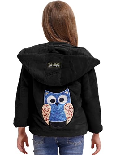 Kids Girls Winter Fleece Coat Long Sleeve Faux Fur Hooded Jacket Cartoon Owl Warm Cardigan Overcoat Outwear2