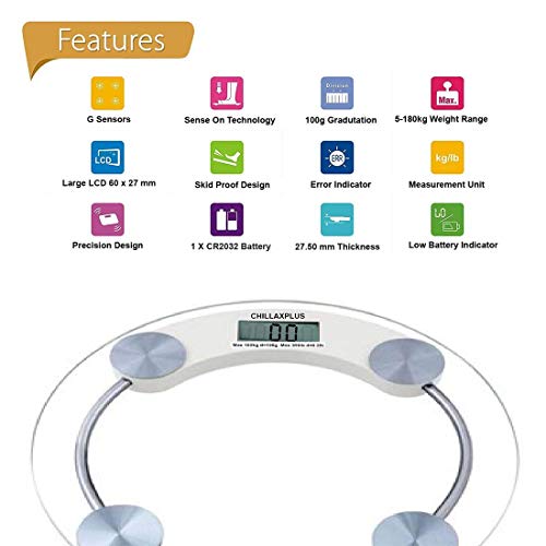 Image of MCP Healthcare Digital Round shape Glass, Personal Bathroom, lens with Thick Toughened glass and Low battery Indicator, Transparent Automatic Weighing Scale, Measure Units in both KG /LB.