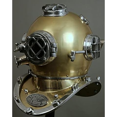 Casco de buceo US Navy Mark V Deep Sea Marine Divers Casco de buceo antiguo de acero sólido y latón, 45,7 cm Cover