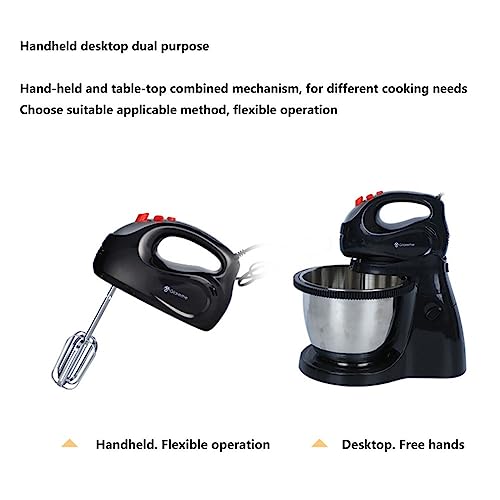 BLUNOA 2 In 1 Handheld & Stand Food Mixer Electric Stand Mixer with 3.5L Stainless Steel Bowl 5 Speed Turbo Function Egg Whisk Mixer with 2 x Dough Hooks and 2 x Beaters for Kitchen Baking Cake 200W - Image 4