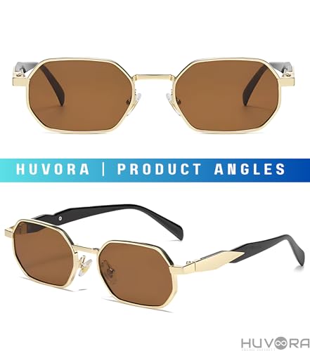 Image of Retro Hexagonal Designer UV Protected Unisex Oval Sunglasses for Men Women | Stylish UV400 Protection Metal Frame Branded Geometric Goggles for Driving Fashion Party Sqaure Shades