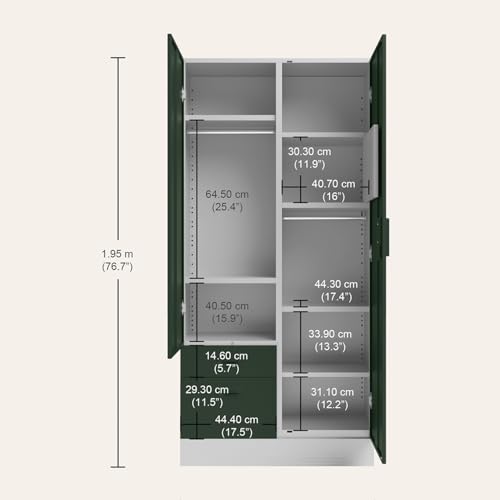 Image of Interio by Godrej Slimline Dual 2-Door Steel Almirah with Mirror | Rainforest, 1-Year Warranty, 1 Locker, 2 Drawers