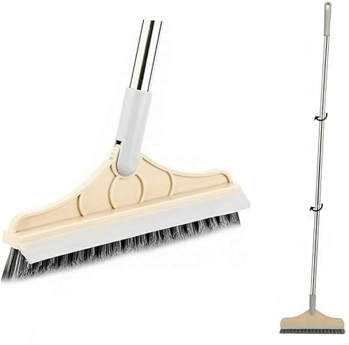 Cepillo de limpieza de piso 2 en 1 con mango largo, cepillo de lechada de 54 pulgadas, cepillo de limpieza de cerdas rígidas en forma de V, cepillo