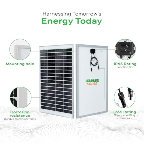 Image of WAAREE 225 Watt 24V Mono PERC Solar Panel | High Efficiency Rooftop Solar Module | 25-Year Performance Warranty | Durable & Weather-Resistant | Best for Home & Off-Grid Systems | Pack of 1