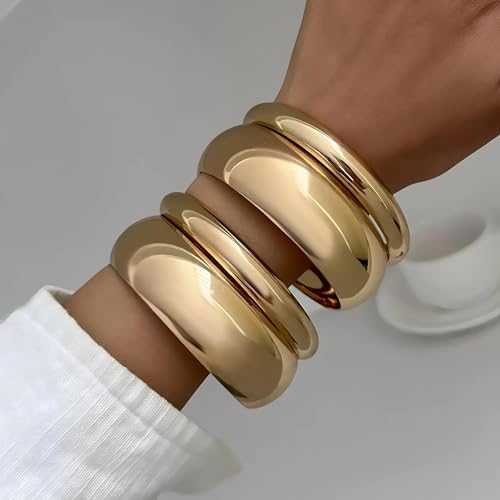 4PCS Gold Bangles for Women Chunky Cuff Bracelets Stack Non Tarnish Silver Gold Jewelry Accessories Trendy Halloween4