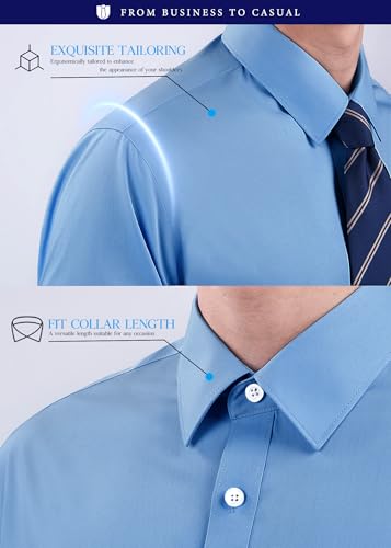 Image of HISDERN Mens Dress Shirt with Tie Pocket Square Set Classic Button Down Shirt Matching Tie Long Sleeve Shirts
