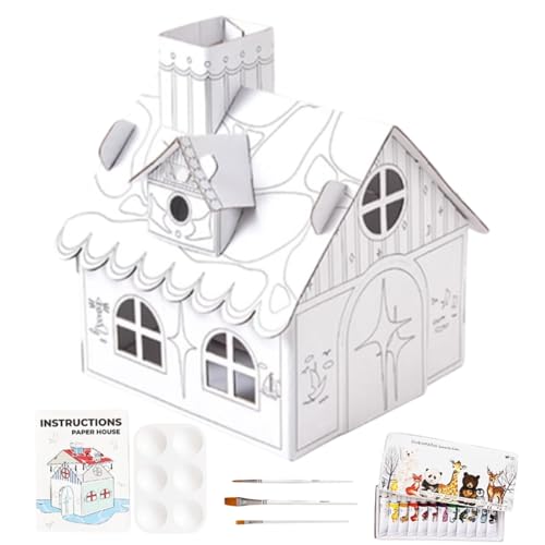 Cardboard Playhouse para niños, Cardboard Coloring Playhouse - Casa para colorear de empalme hecha a mano,Herramienta de artesanía hecha a mano multifuncional para viajes, hogar, escuela y actividades