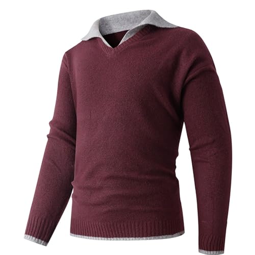 Cambkatl Men's Knitted Sweaters Stylish Patchwork Lapel V Neck Pullover Casual 2025 Fall Winter Long Sleeve Sweater Tops