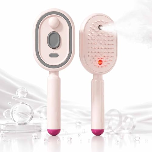 Electric Steam Brush for Hair Electric Spray Air Cushion Comb for Women Rechargeable Water Spray Hair Brush Detangling & Anti-Static Hair Brush Reduce Frizz Smooth & Nourish (Pink)
