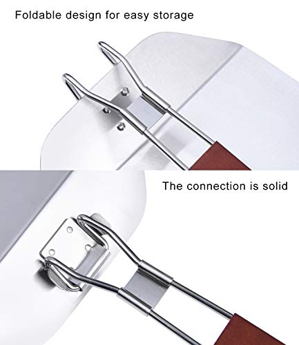 10 Inch Aluminum Pizza Peel, Metal Pizza Spatula Paddle with Foldable Wood Handle and Pizza Cutter for Baking Homemade Pizza and Bread