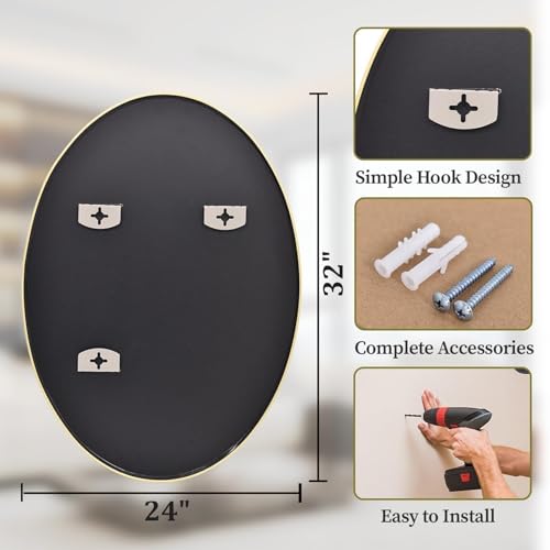 Image of Koonmi Gold Oval Bathroom Mirror, 24 inchx32 inch Oval Mirror for Wall