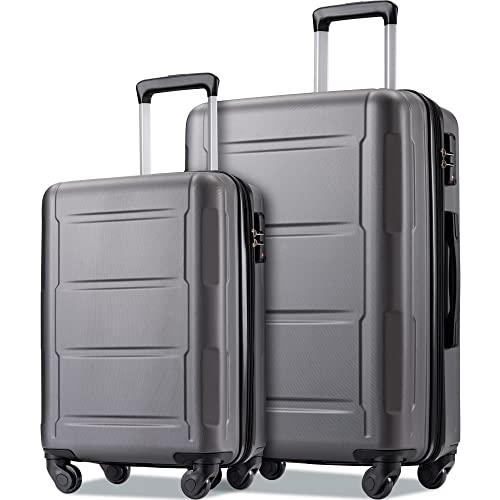 Expanable Spinner Wheel 2 Piece Luggage Set ABS Lightweight Suitcase with TSA Lock 20inch+24inch, Dark Gray As Shown, One Size