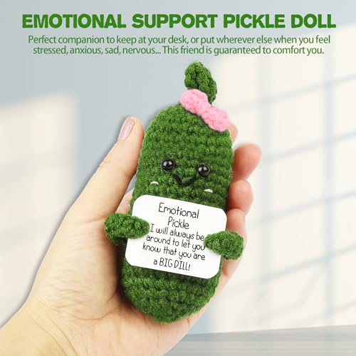 Image of Hoedia Emotional Pickle Small Galentines Valentine's Day Gifts for Women Men Her Him, Crochet Cucumber Cute Funny Support Crafts College Office Friend Birthday Mothers Day Easter Basket Decorations
