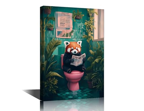 Toile murale de salle de bain panda rouge tableau humoristique moderne pour toilettes