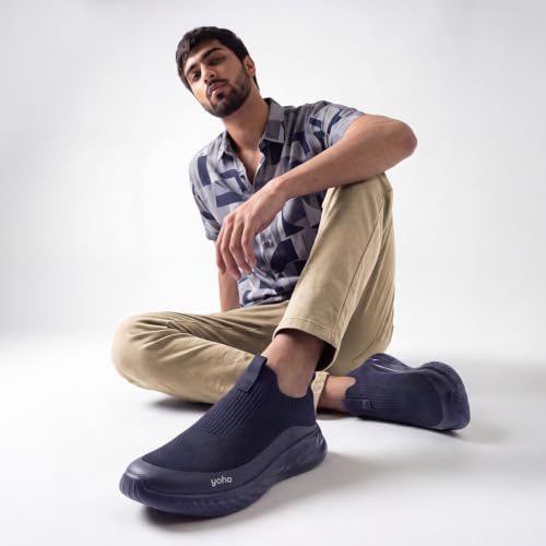 Image of Yoho Men Walking Slip On Shoes | Cushioned, Comfortable, Orthopedic, Lightweight & Breathable Knitted Stretchable Upper | Every Day Casual Wear without Lace, Stylish Footwear for Gents /Boys - UrbanEazyX